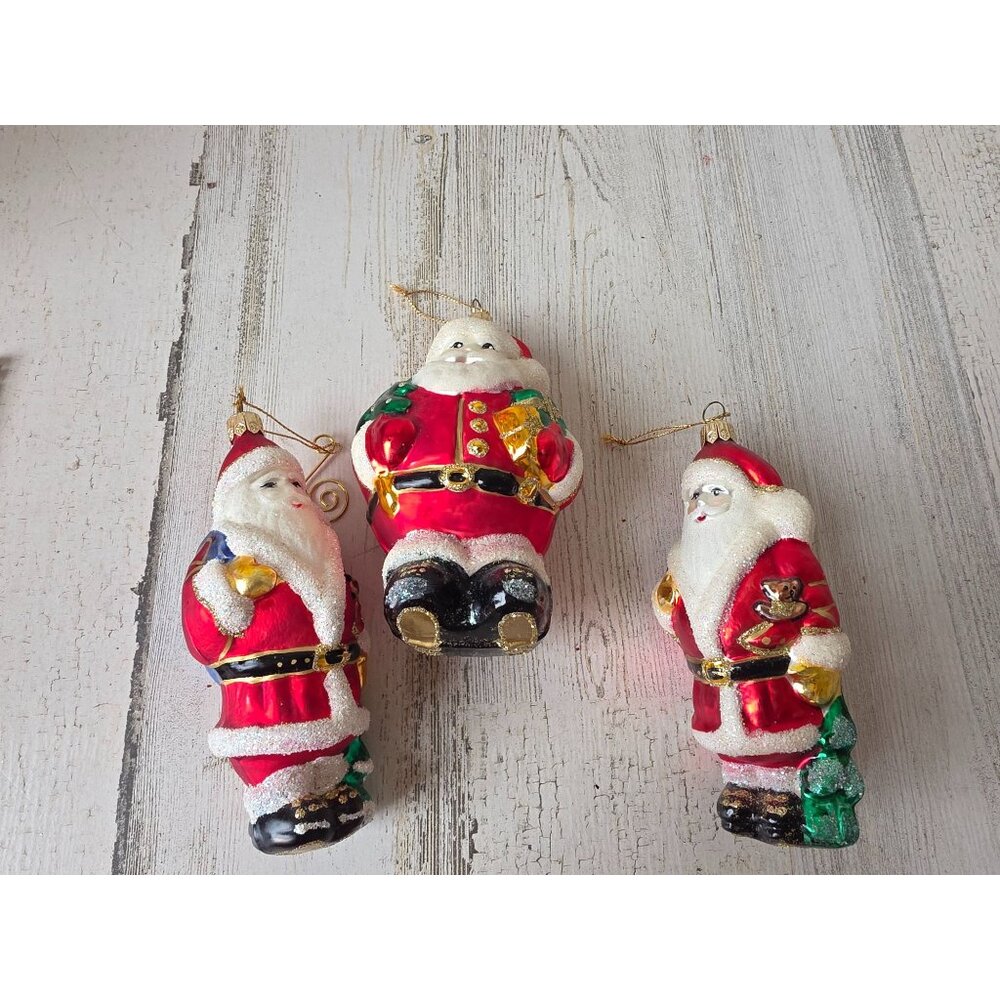 Glass glitter Santa ornament set bag‎ red sparkle ornaments
